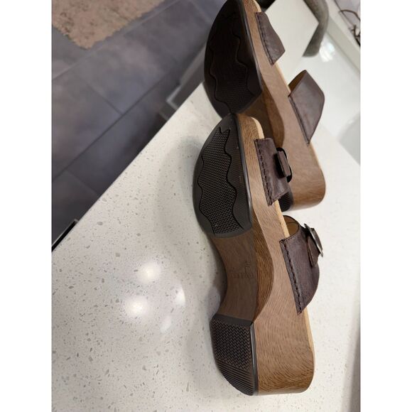 DANSKO Sophie Teak Vintage Sandals Brown Leather Buckle Slip Ons - Picture 4 of 5